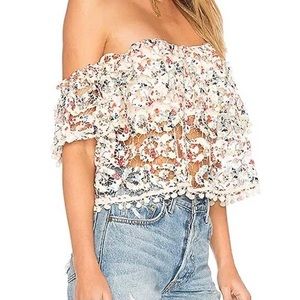 Tularosa Off the Shoulder Lace Amelia Crop Top XS
